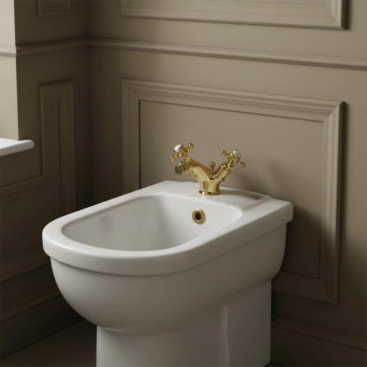 Vintage Brushed Brass Bidet Mixer Tap with Pop up Waste Traditional brass bidet tap