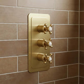 Brushed Brass Thermostatic Concealed 2-Outlet Shower Valve Traditional style brushed brass 2 outlet shower valves