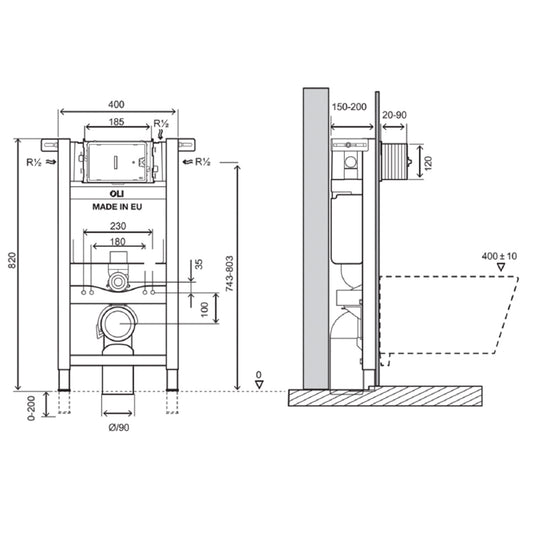 Compact 820mm Wall Hung Toilet Cistern Frame Dual Flush and Fast-Fit System Wall Hung Toilet Cistern Frame with Dual Flash technical information
