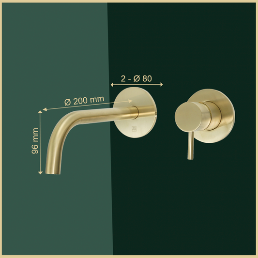 Gold Single Lever Wall Mounted Basin Mixer Tap with Slim Spout- Brushed Brass 150mm,200mm,250mm brushed brass basin mixer tap