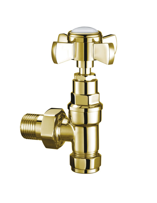 Traditional Angled Towel Radiator Valves - Polished Gold traditional angled radiator valves