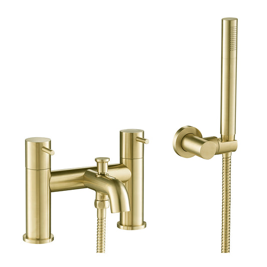 Deck Mounted Bath Mixer Tap with Shower Handset - Brushed Brass Finish brushed brass bath shower mixer tap