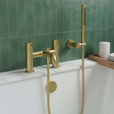 Deck Mounted Bath Mixer Tap with Shower Handset - Brushed Brass bath filler tap with shower attachment - brushed brass