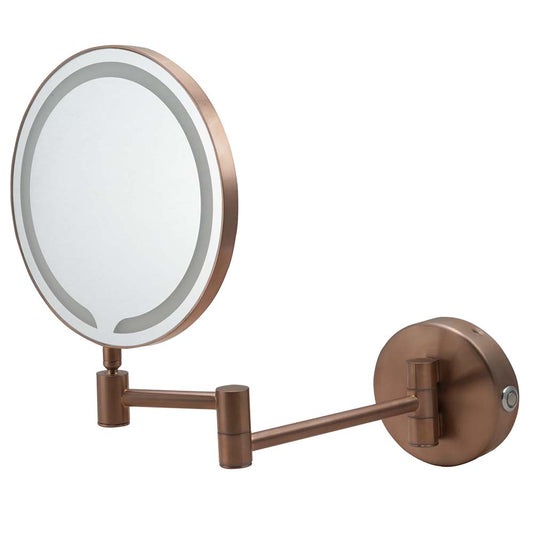 Round Double Sided LED Magnifying 3X Mirror - Brushed Bronze bathroom magnifying mirror