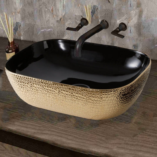 Mika Gloss Gold & Black Ceramic Countertop Basin -  500x400x140mm black and gold ceramic counter top
