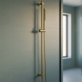 Brushed Brass Slider Rail Kit with Pencil Shower Handset and Hose brushed brass shower rail riser with handset