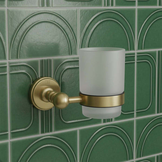 Tumbler Holder Wall Mounted - Brushed Brass traditional brass toothbrush holder