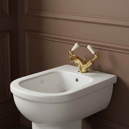 Traditional Gold Mono Bidet Mixer Tap with Pop Up Waste brass traditional bidet tap - brushed gold