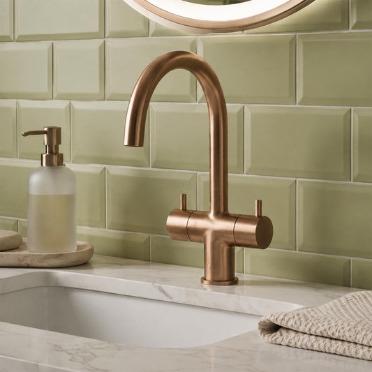 Basin Mixer Tap with Two Levers and Swivel Spout - Brushed Bronze bronze basin tap with twin levers