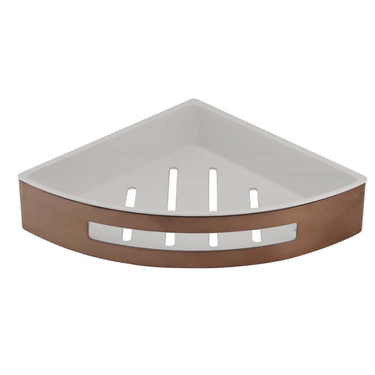 Brushed Bronze Corner Basket with Shelf bronze corner basket with shelf