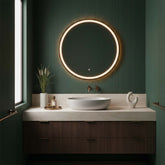 Brushed Bronze Round Bathroom Mirror with LED Light and Demister bronze round mirror with light and demister