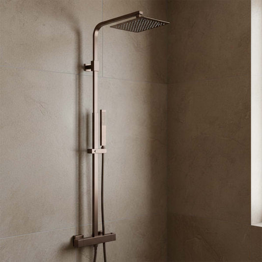 Exposed Thermostatic Bar Valve with Fixed Head & Multifunction Shower Handle - Bushed Bronze bronze thermostatic shower set
