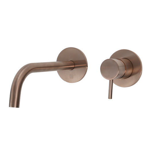 Wall Mounted 2 Hole Basin Mixer Tap with 200mm Spout - Brushed Bronze brushed bronze basin mixer tap wall mounted
