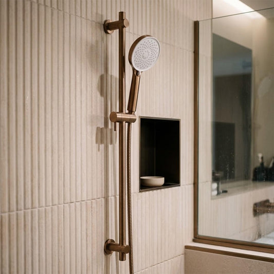 Slider Rail Kit with Round Shower Handset and Hose - Brushed Bronze brushd bronze shower riser rail with round handset