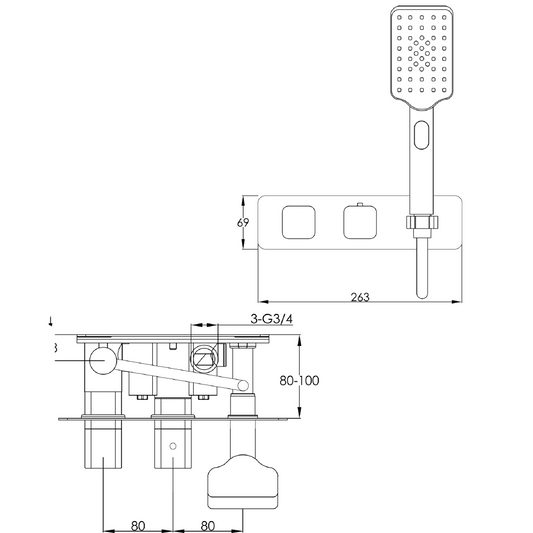 Thermostatic Concealed 2 Outlet Shower Valve with Shower Handle and Hose gold thermostatic shower valve