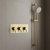 Brushed Brass Thermostatic Shower Mixer Valve 3 Outlet - Horizontal brushed brass 3 way concealed shower mixer valve