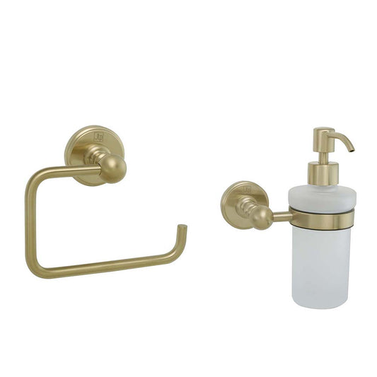 Brass Toilet Roll Holder and Wall Mounted Soap Dispenser Set - Brushed Brass brushed brass bathroom accessory set