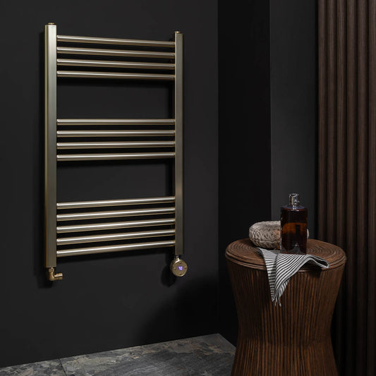 ThermaElite Electric Brushed Brass Towel Warmer Rail 800mm x 400mm brushed brass electric towel radiator