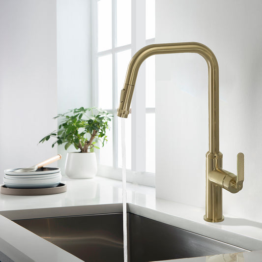 Decore Kitchen Tap with Pull Out Spray - Brushed Brass Decore Gold Kitchen Tap with Pull Out Spray