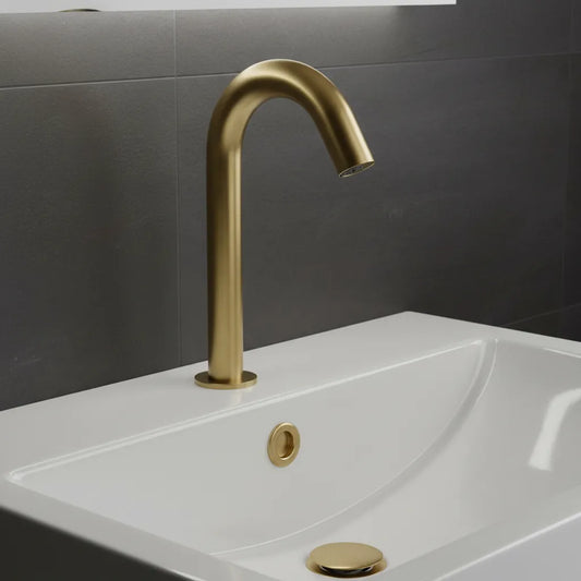 Brushed Brass Basin Tap with Motion Sensor - Mains and Battery Operated Brushed Brass Basin Tap with Motion Sensor