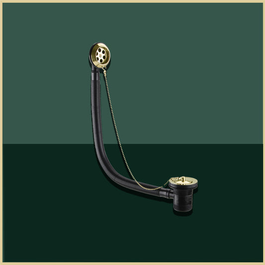 Gold Bath Waste with Overflow, Plug and Ball Chain Gold Retainer Bath Waste