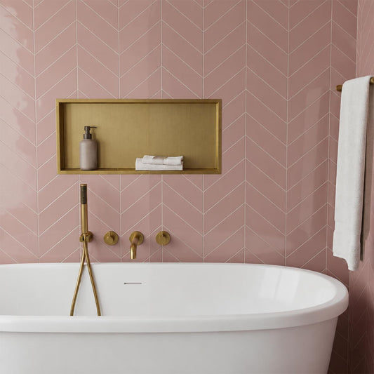 Gold Shower Niche - 300mm x 600mm brushed brass shower bathroom niche waterproofed 600mm