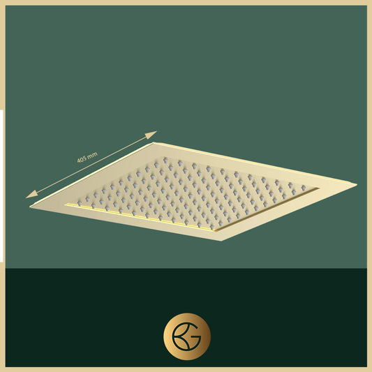 Square Ceiling Mounted Shower Head - 400mm brushed brass ceiling shower head