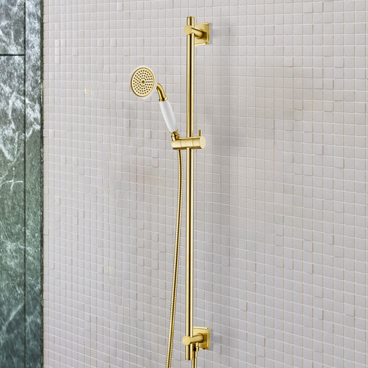 Traditional Brushed Brass Shower Rail Set with Handset brushed_brass_slide_rail_kit