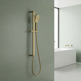 Slider Rail Shower Kit with Square Handset and Hose - Brushed Brass brushed brass square slider rail kit