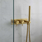 2 Outlet Thermostatic Shower Valve with Shower Handset and Hose - Brushed Brass brushed brass thermostatic shower with handset