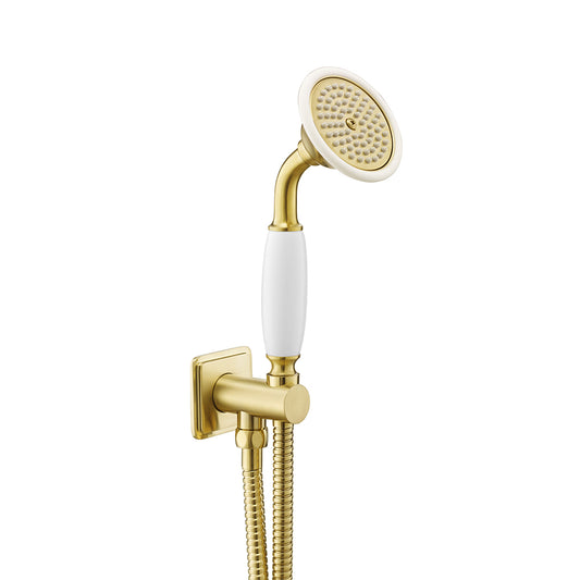 Brushed Brass Water Outlet and Holder with Shower Handset Brushed Brass Water Outlet and Holder with Shower Handset
