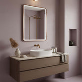 Brushed Bronze LED Bathroom Mirror with Demister and Touch Sensor brushed bronze bathroom mirror with LED light