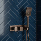 Concealed Thermostatic 2 Outlet Shower Valve with Shower Handle and Hose - Brushed Bronze brushed bronze concealed shower 2 outlet with handset