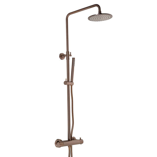 Brushed Bronze Thermostatic Shower Mixer with Fixed Shower Head and Multi-function Shower Handle thermostatic shower with riser bronze