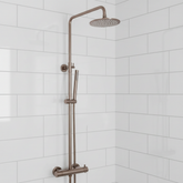 Brushed Bronze Thermostatic Shower Mixer with Fixed Head and Multi-function Handle brushed bronze thermostatic shower