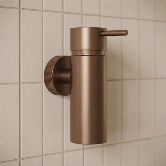 Round Wall Mounted Soap Dispenser - Brushed Bronze brushed bronze wall mounted soap dispenser 150ml