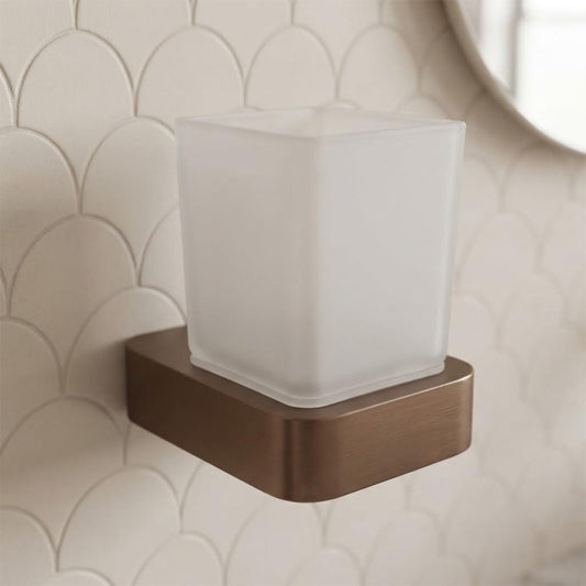 Wall Mounted Square Tumbler Holder - Brushed Bronze brushed bronze wall mounted tumbler holder