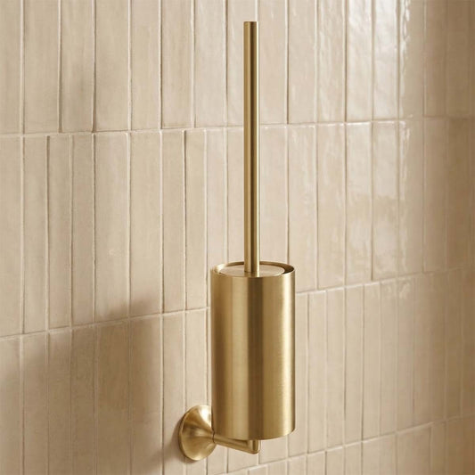Brushed Brass Toilet Brush with Holder Set - Wall Mounted brushed gold round toilet brush holder