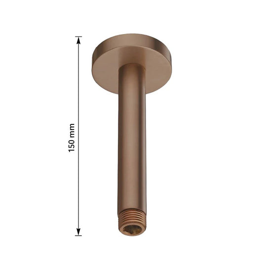 Brushed Bronze Round Shower Head 250mm with Ceiling Arm 150mm bronze shower arm 150mm