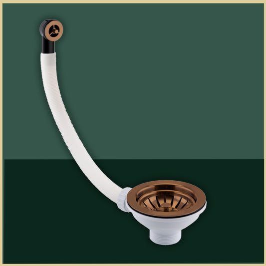 Basket Strainer Kitchen Sink Waste with Round Overflow Pipe and Cover 115mm - Copper Basket Strainer Kitchen Sink Waste with Round Overflow Pipe and Cover 115mm