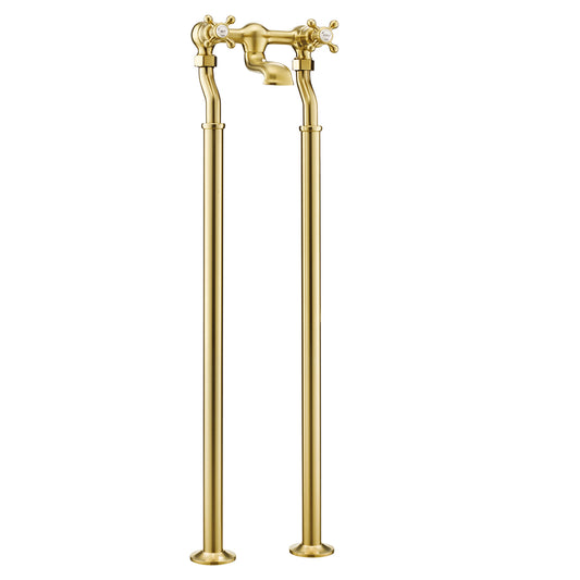 Aura Freestanding Bath Filler Tap with Crosshead Handles - Brushed Brass floor_standing_bath_filler_brushed_brass
