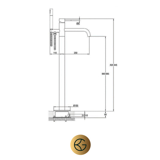 Freestanding Bath Tap with Shower Kit - Brushed Bronze brass floorstanding bath tap