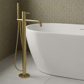 Floor-Mounted Freestanding Bath Tap with Shower Kit - Brushed Brass freestanding bath tap with shower kit brushed brass