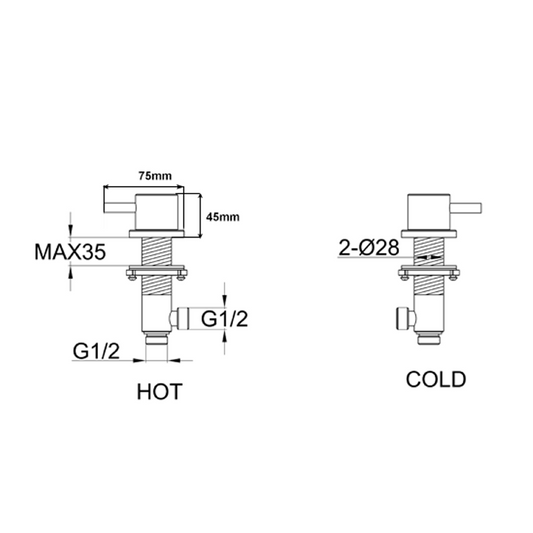 Gold Deck Panel Valves Pair in Brushed Brass Finish deck mounted panel valves