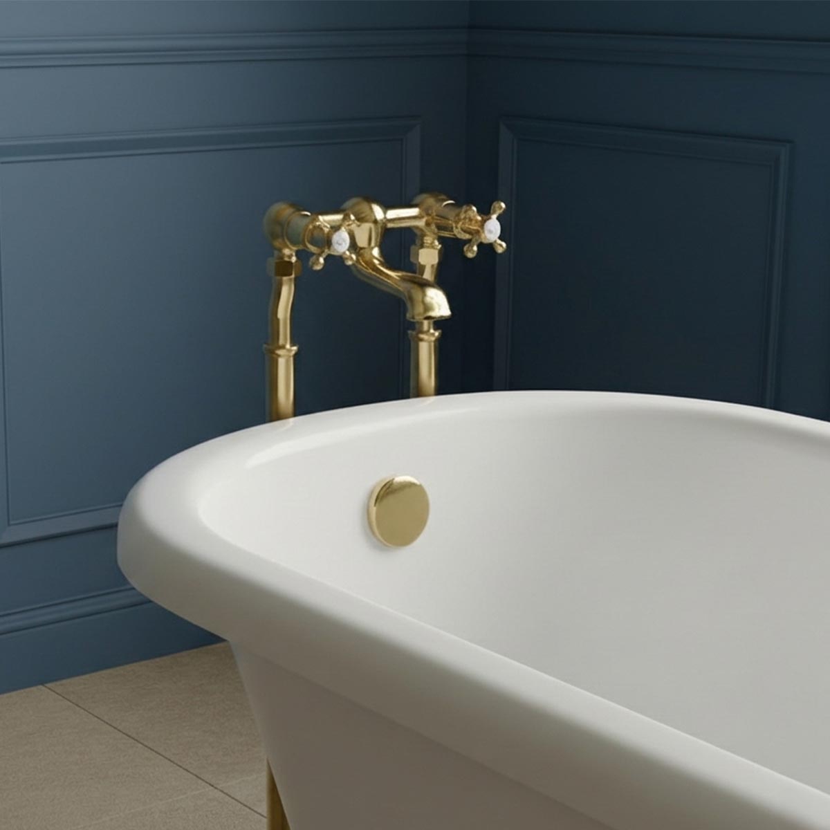 NEW Free Standing Bath tub burnished brass gold Mixer Freestanding spo NEW Free Standing Bath tub burnished brass gold Mixer Freestanding spo