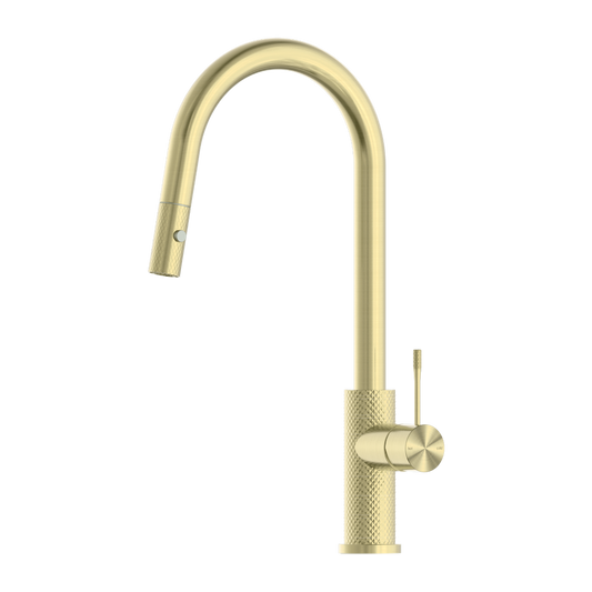 Brushed Gold Kitchen Tap with Pull Out Spray and Designer Handle Brushed Gold Kitchen Tap with Pull Out Spray