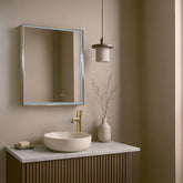 LUCA Recessed Single Door Bathroom Mirror Cabinet with Light and Demister – 500 x 700mm - Brushed Brass Frame gold mirror bathroom cabinet