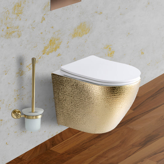 Brushed Gold Wall-Hung Toilet with Soft Close Seat gold wall hung toilet