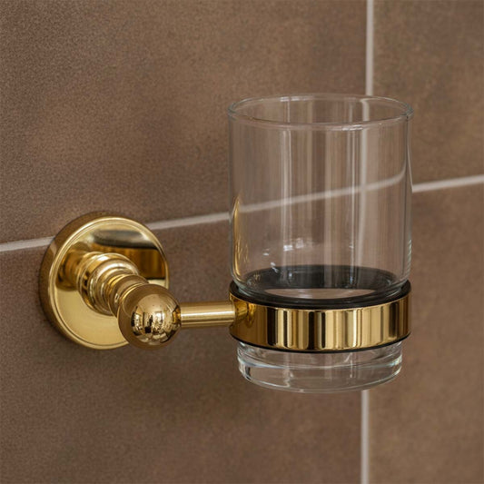 Hera Tumbler Holder - Polished Gold gold wall mounted toothbrush holder