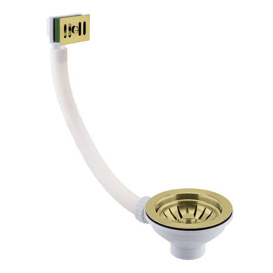 Gold Basket Strainer Kitchen Sink Waste Square Cover with Overflow Pipe - 90mm gold basket strainer kitchen sink waste with overflow